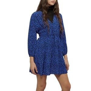 Derek Lam 10 Crosby Emma V Neck Dress Cobalt Blue Black Size 0 L/S NWT MSRP $495